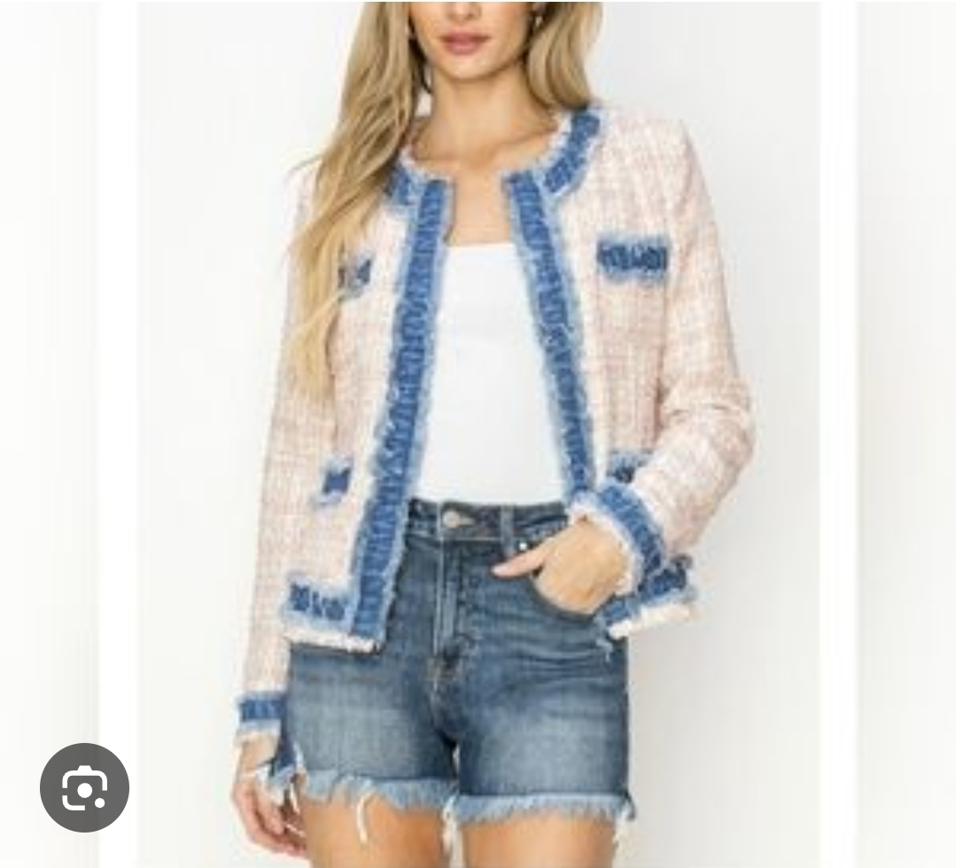Risen Soft Pink Tweed Blazer Jacket Size Large