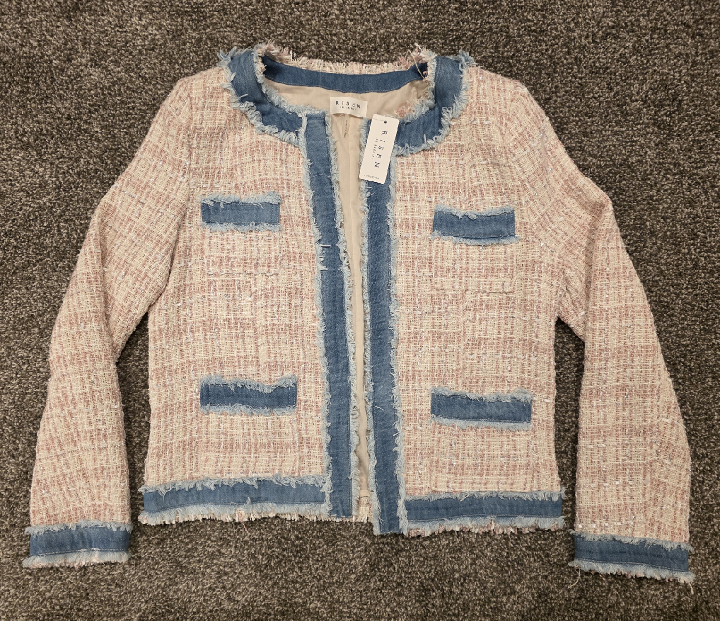 Risen Soft Pink Tweed Blazer Jacket Size Large - photo 2
