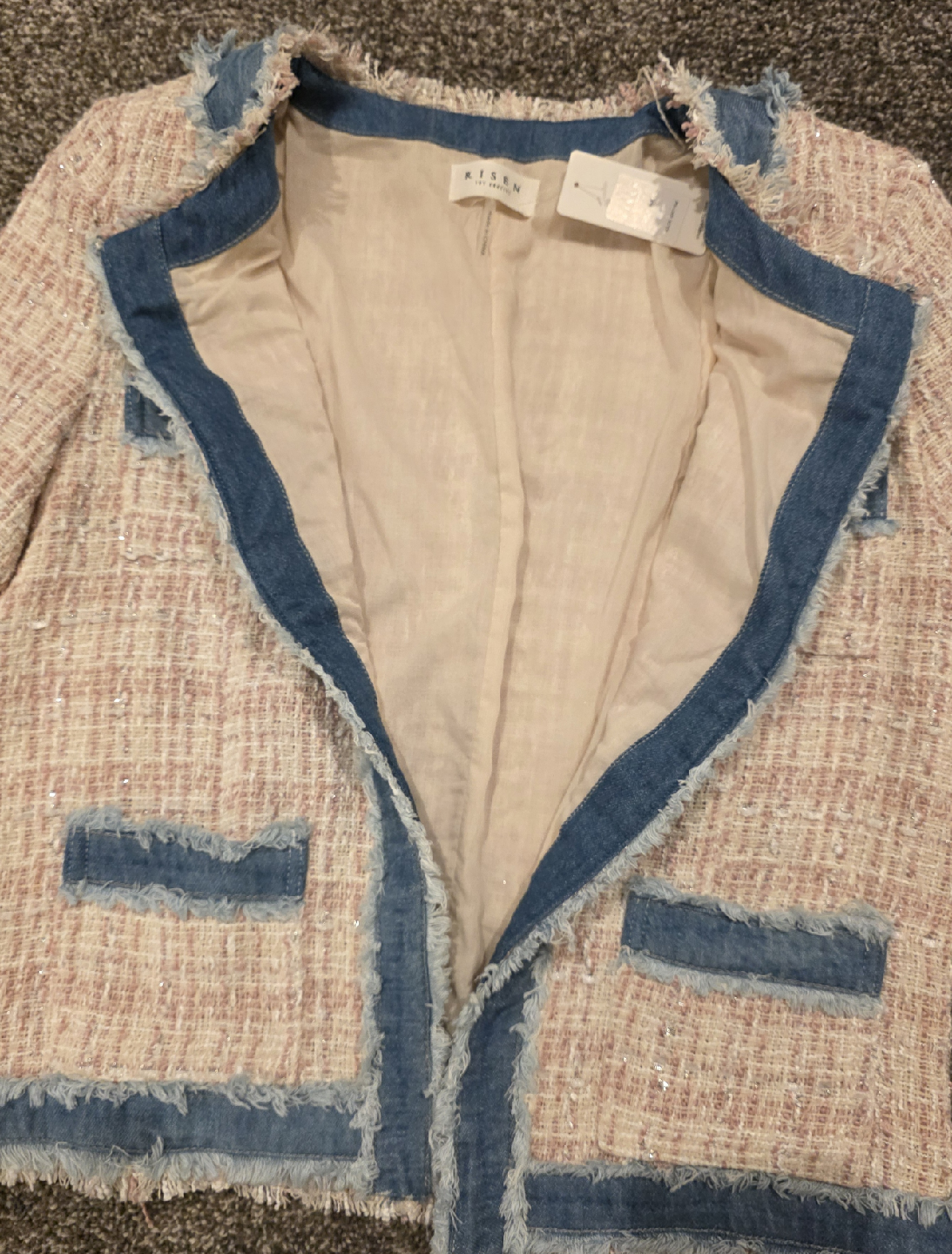 Risen Soft Pink Tweed Blazer Jacket Size Large - photo 3