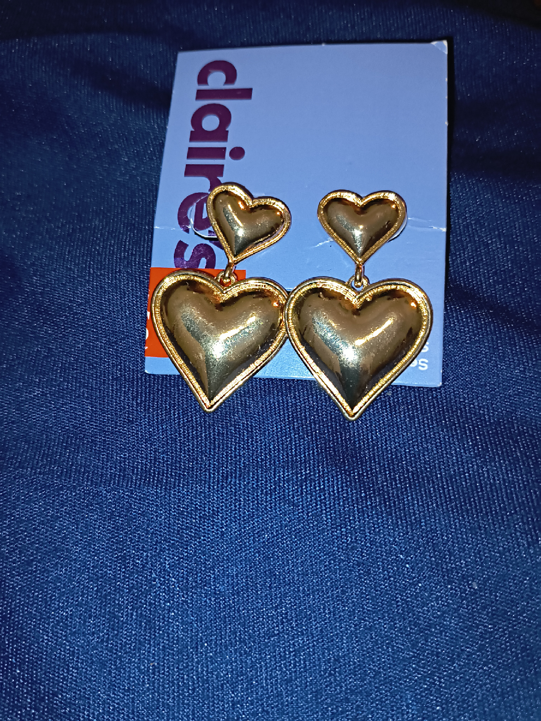 Claire's Gold Heart Drop Earrings