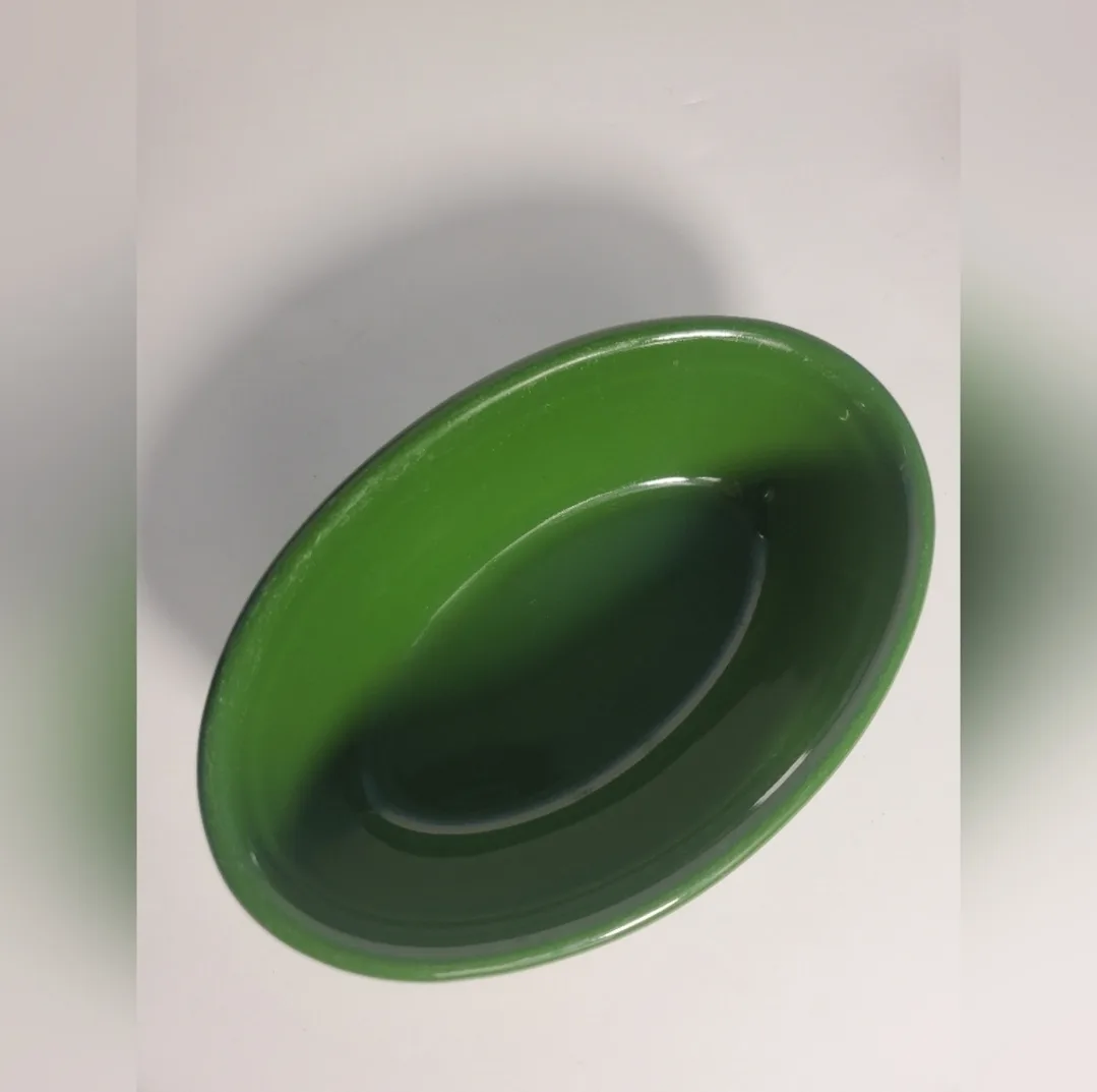 Vintage Genuine Glass Small Green Oval Bowl TST Serving USA image indicator(8)