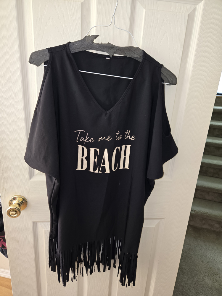 Black Beach Cover-Up with Fringe