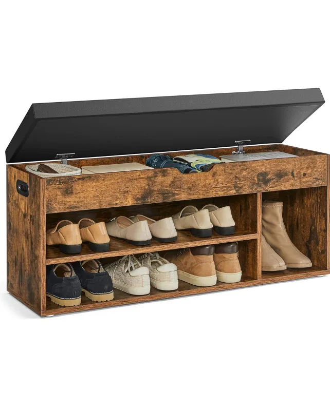 Rustic Brown Shoe Storage Bench thumbnail