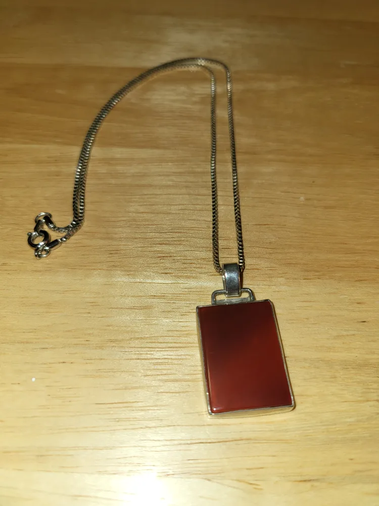 Silver Tone Chain Necklace with Red Stone Pendant thumbnail