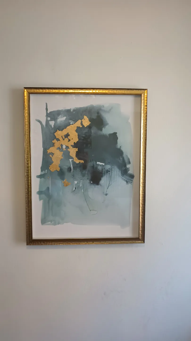 Framed Abstract Painting with Gold Accents thumbnail