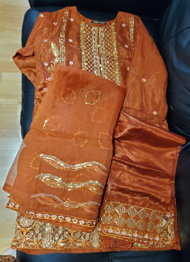 Burnt Orange Embroidered Shalwar Kameez, 3-piece suit - photo 2