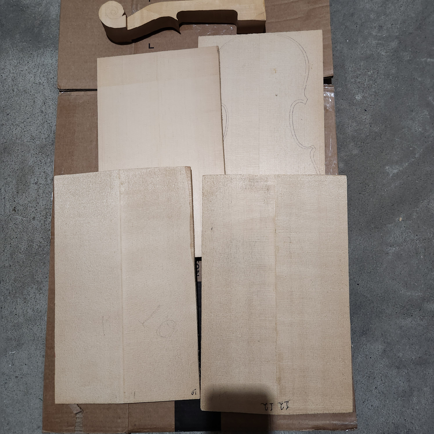 Violin Making Wood Pieces neck and 4 uncut spruce tops