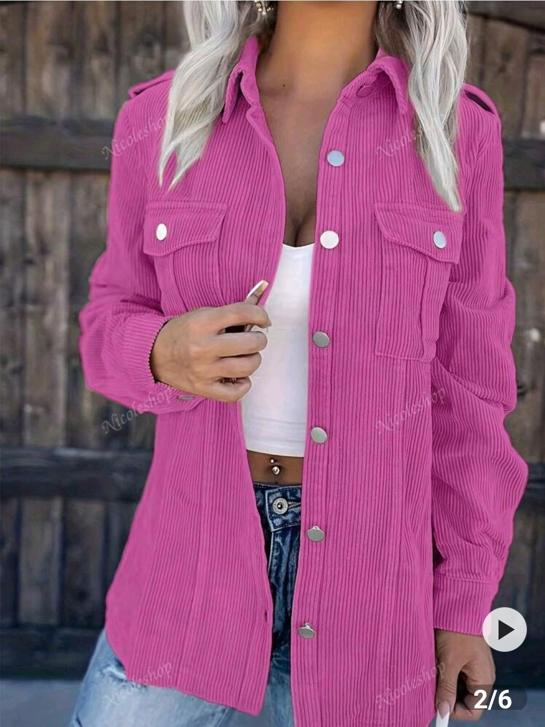 New Nicole Shop Pink Corduroy Button-Down Shirt