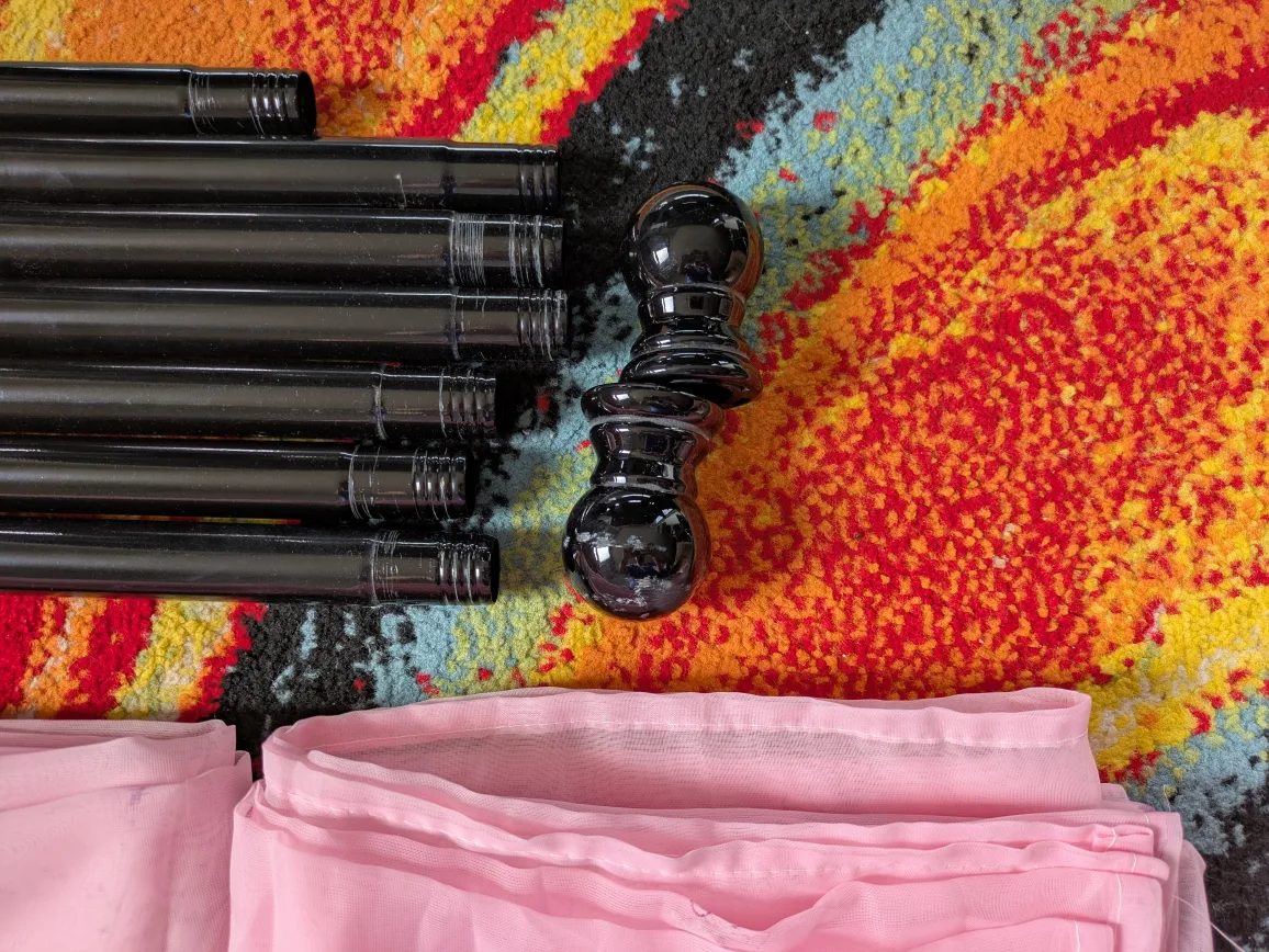 Pink Sheer Curtain Set with Black Rod image indicator(4)