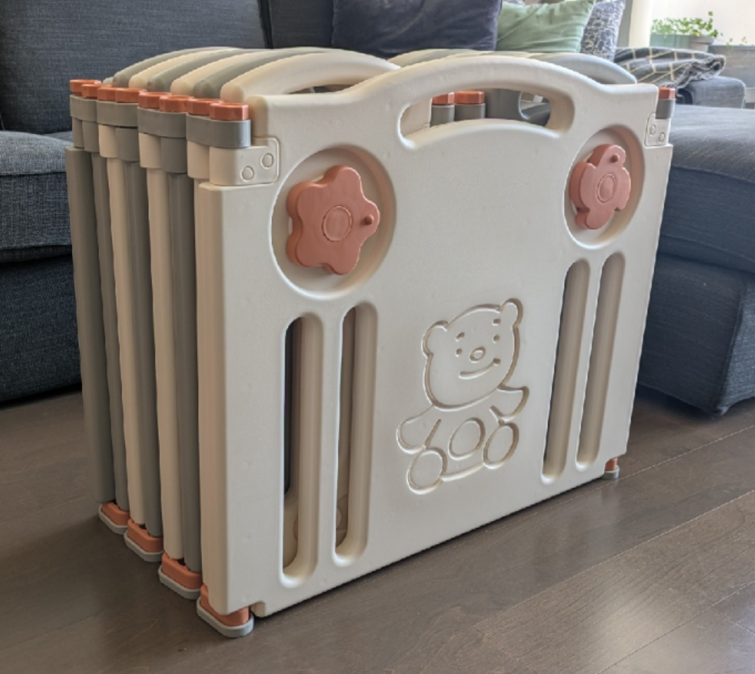 LIVINGbasics Foldable Baby Playpen, 14-Panel - Grey & White - photo 2