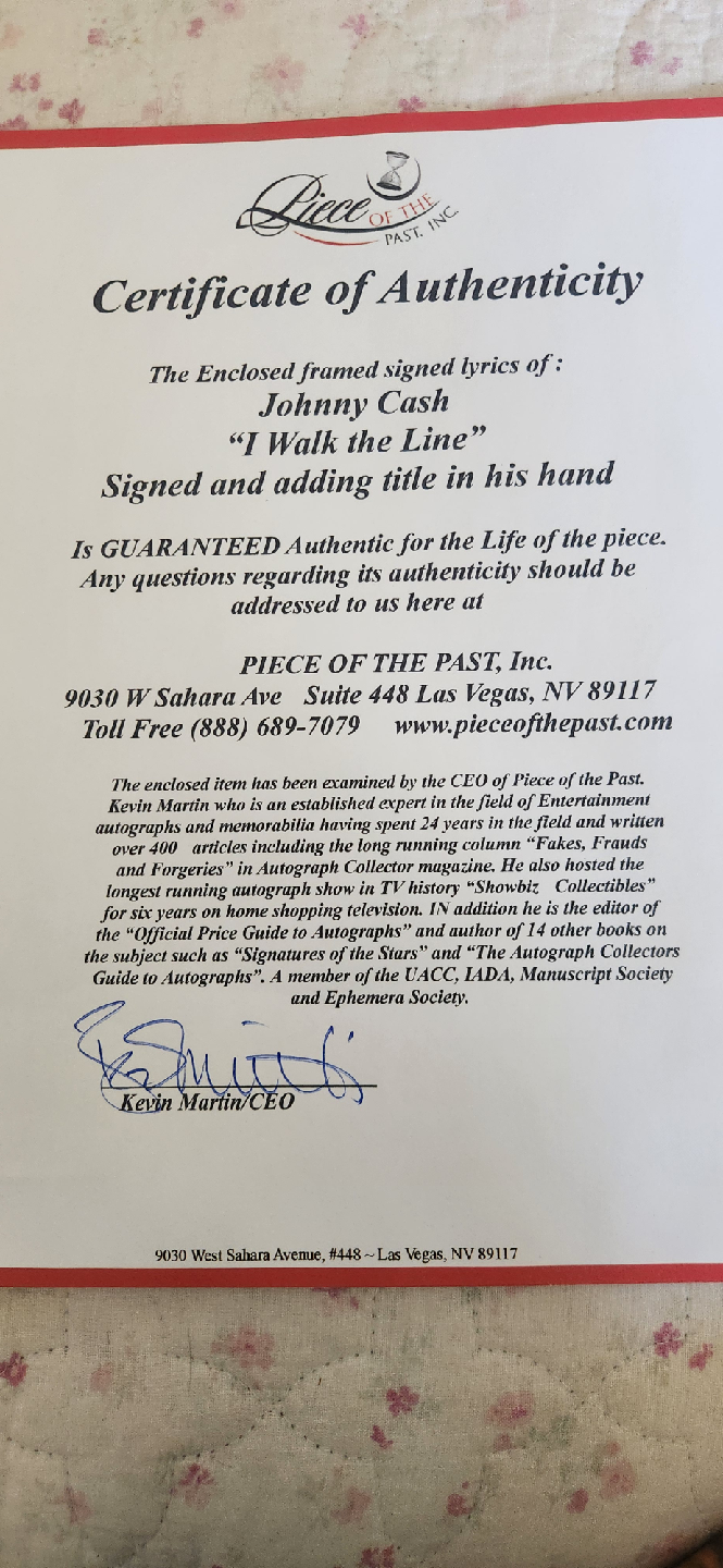 Johnny Cash 'I Walk The Line' Framed Signed Lyrics - photo 4