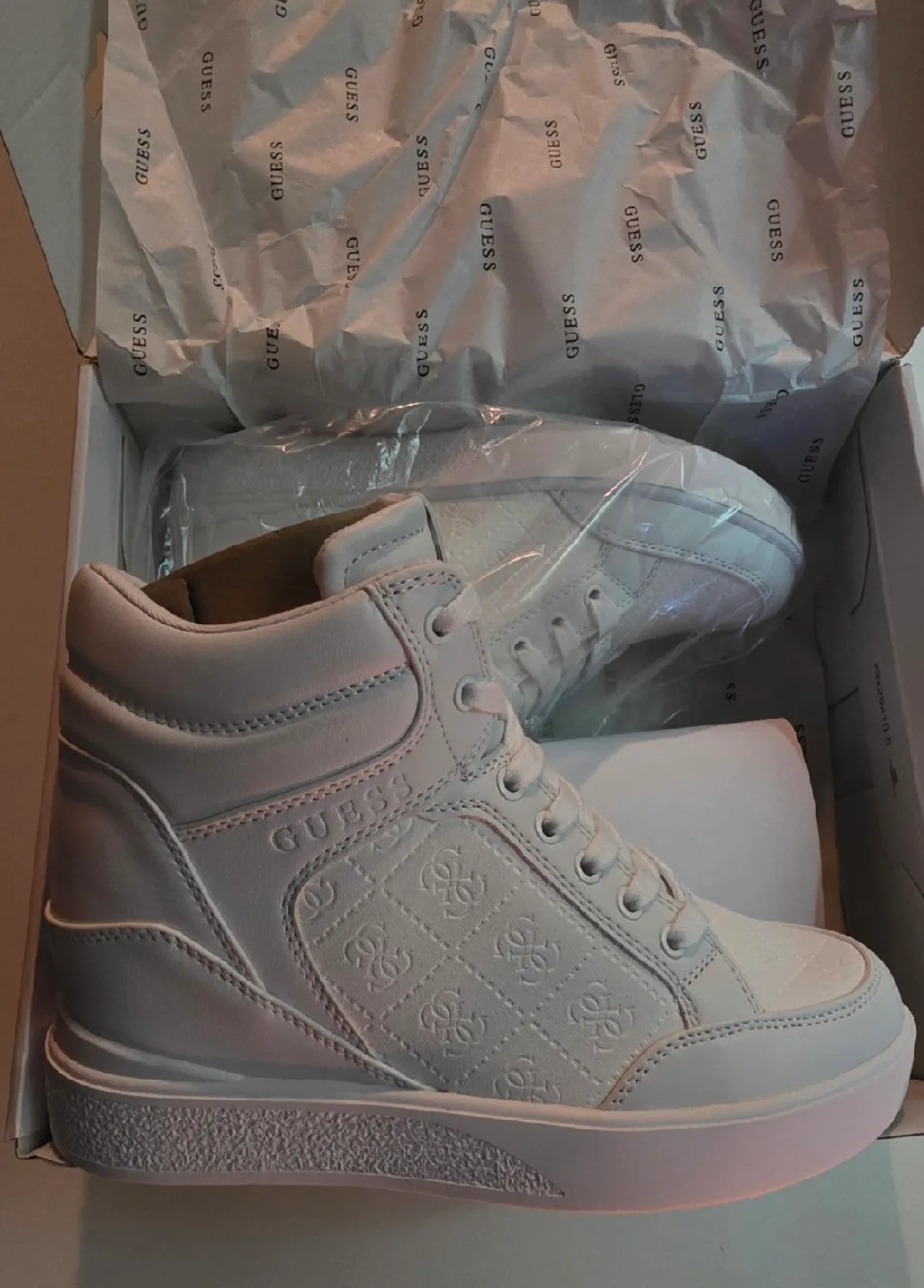 Guess White High Top Wedge Sneakers - Size 7.5 image indicator(2)
