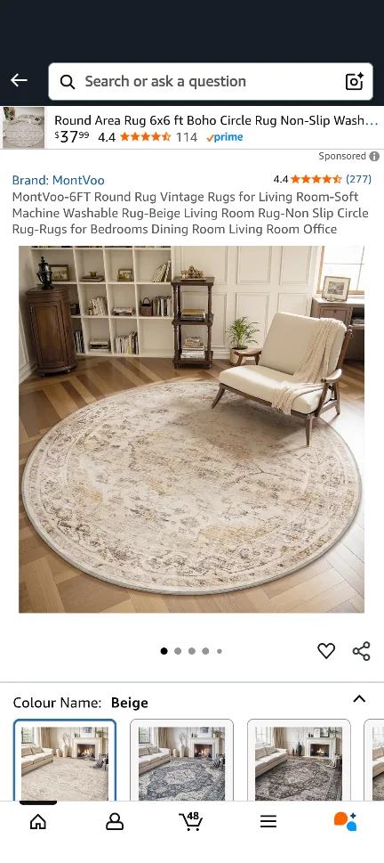 MontVoo 6FT Round Beige Vintage Rug thumbnail