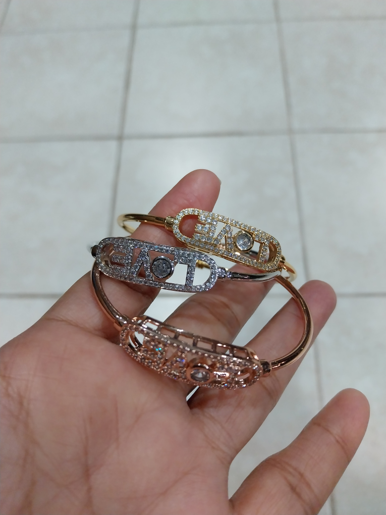 Set of 3 LOVE Bangle Bracelets - Gold, Silver, Rose Gold - photo 2