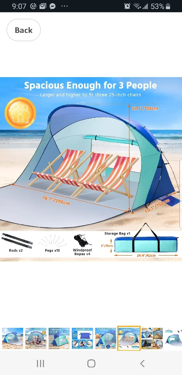 Beach Tent Sun Shelter for 2 Person, 50+ UV brand new image indicator(6)