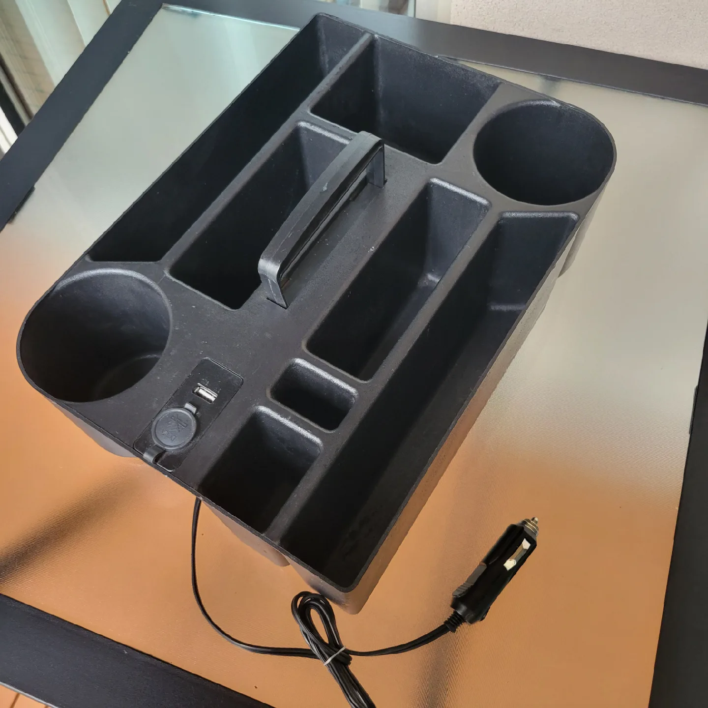 Black Car Organizer with Cup Holders & USB thumbnail
