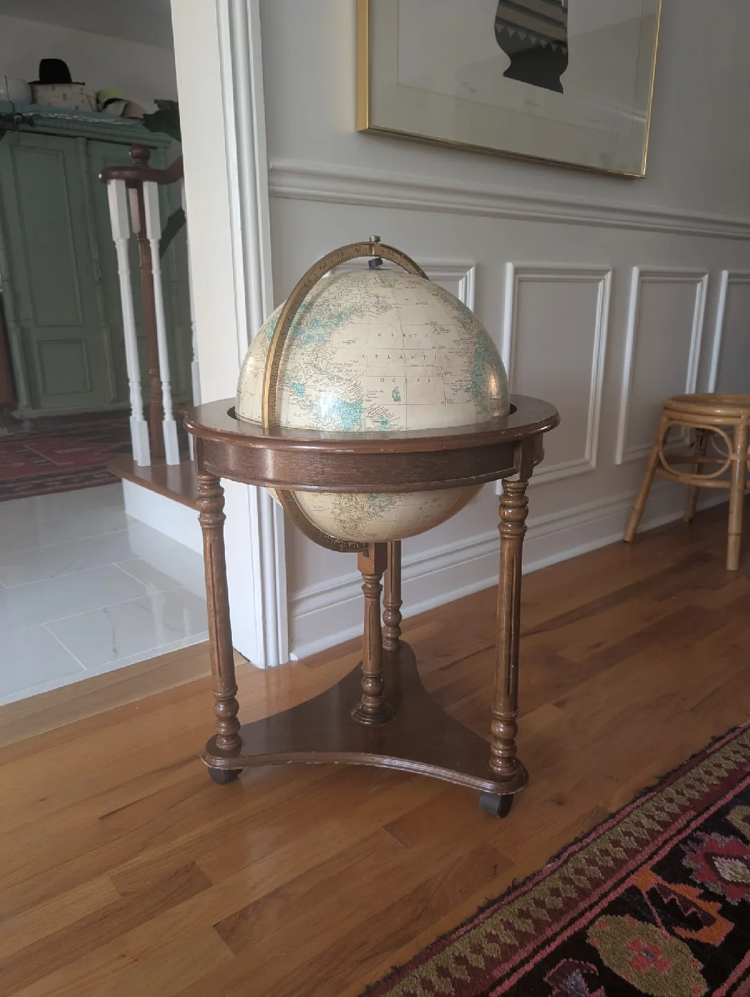 Vintage Standing World Globe on Wooden Stand thumbnail