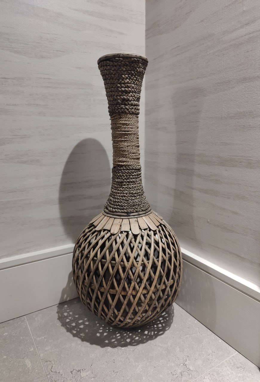 Large Vintage Boho Wicker Rattan Braided Handwoven Floor Vase - photo 3