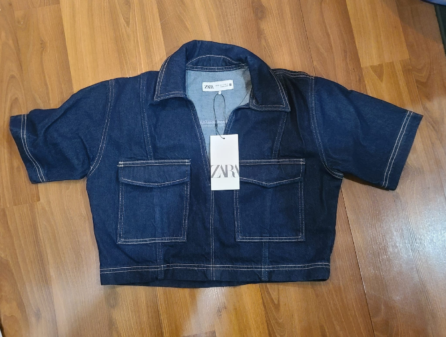 Zara Denim Cropped Shirt - Size XS