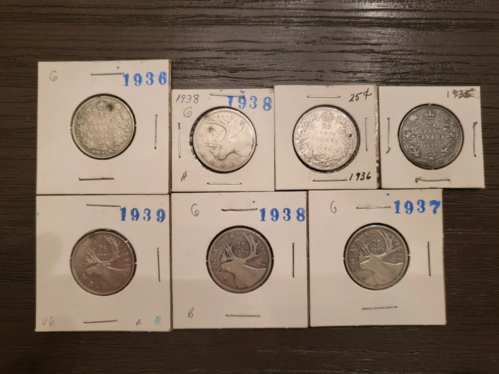 Vintage Canadian 25 Cent Coins (1935-1939) image indicator(2)