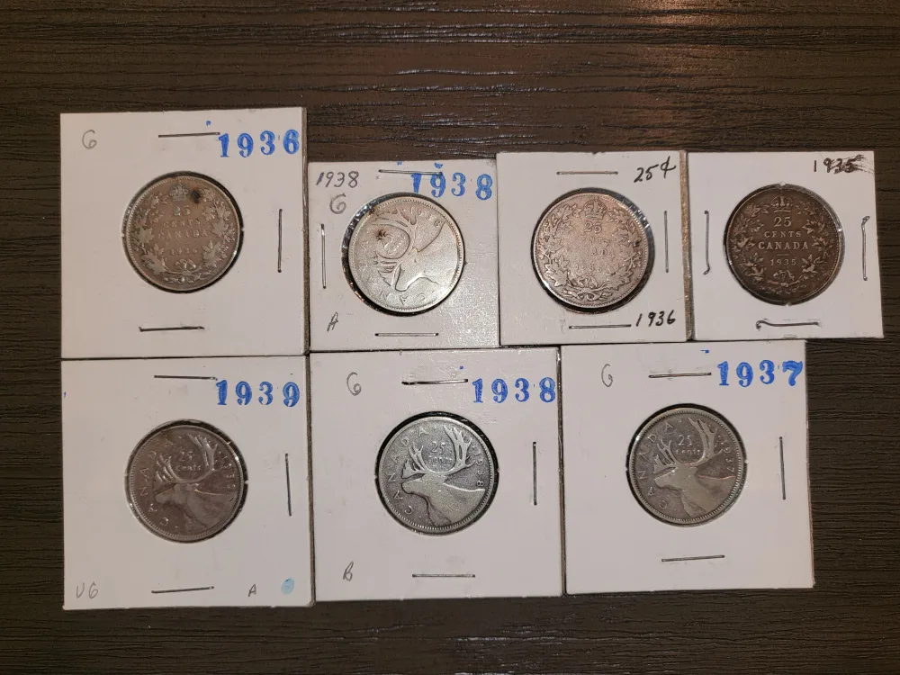 Vintage Canadian 25 Cent Coins (1935-1939) image indicator(3)