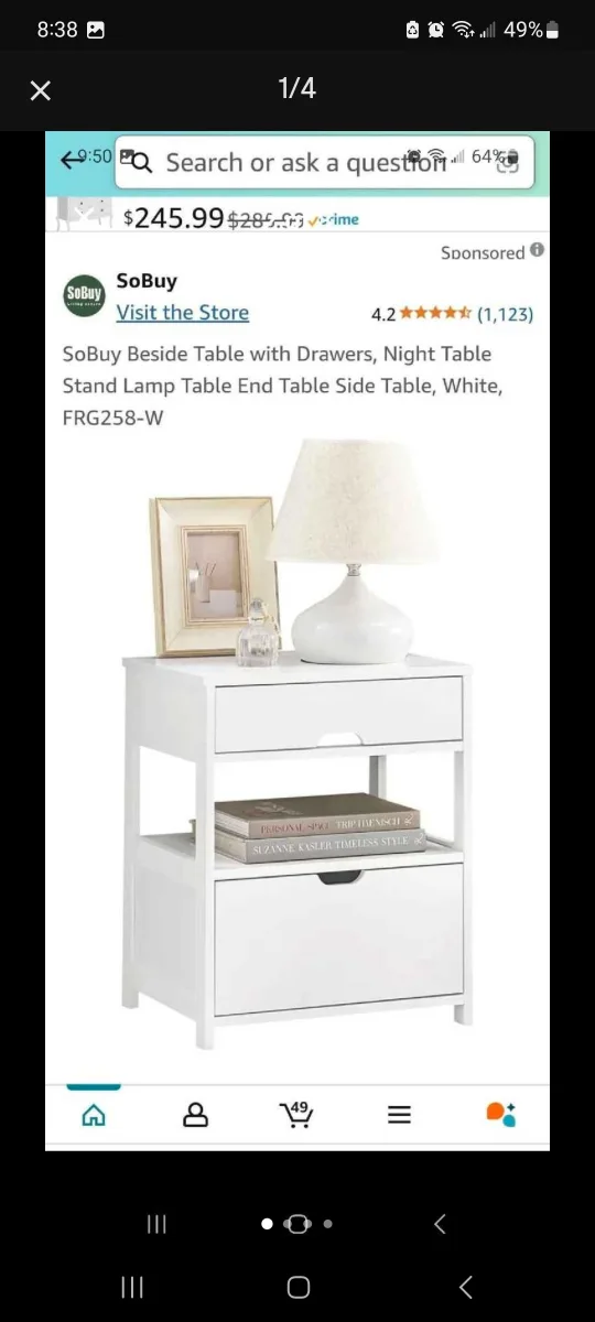 SoBuy White Beside Table Nightstand with Drawers thumbnail