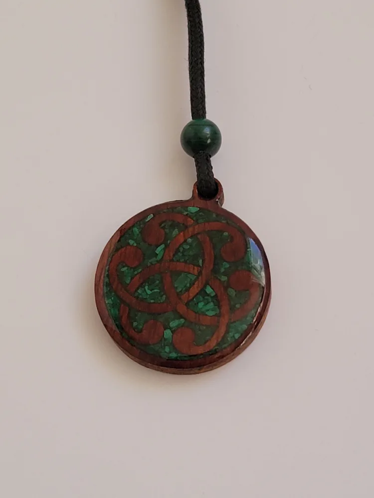 Celtic Knot Wood & Malachite Pendant Necklace image indicator(3)