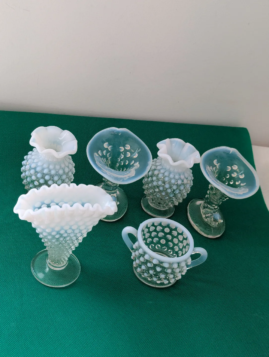 Vintage Fenton Hobnail white Opalescent Vases $15 each thumbnail