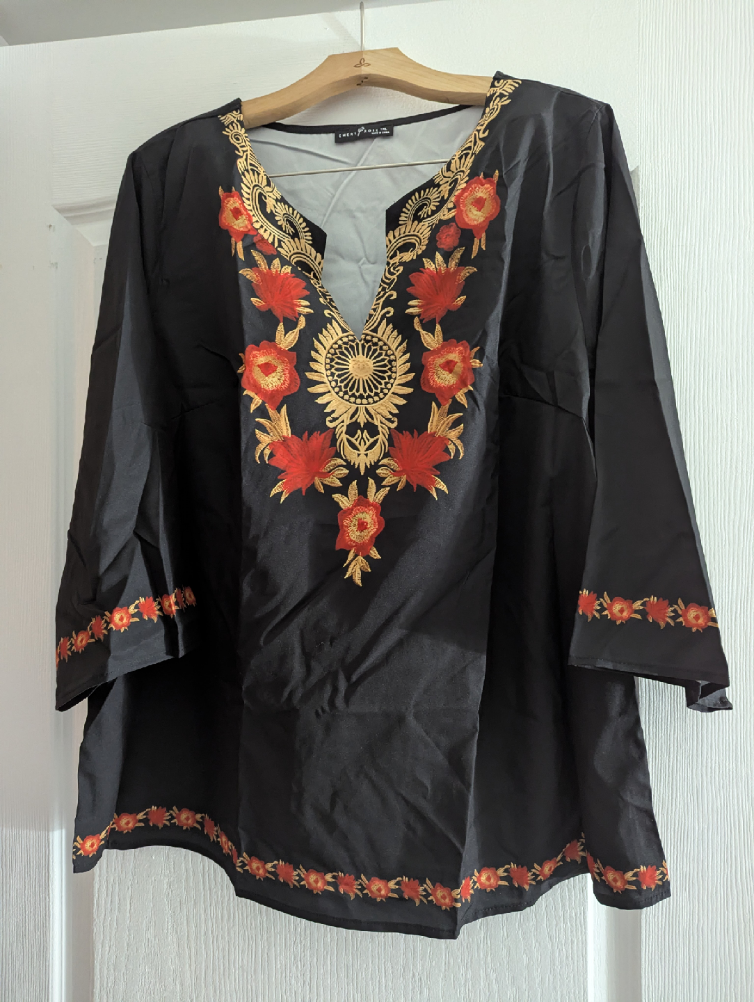 Sweet Romeo Embroidered Black Tunic Top