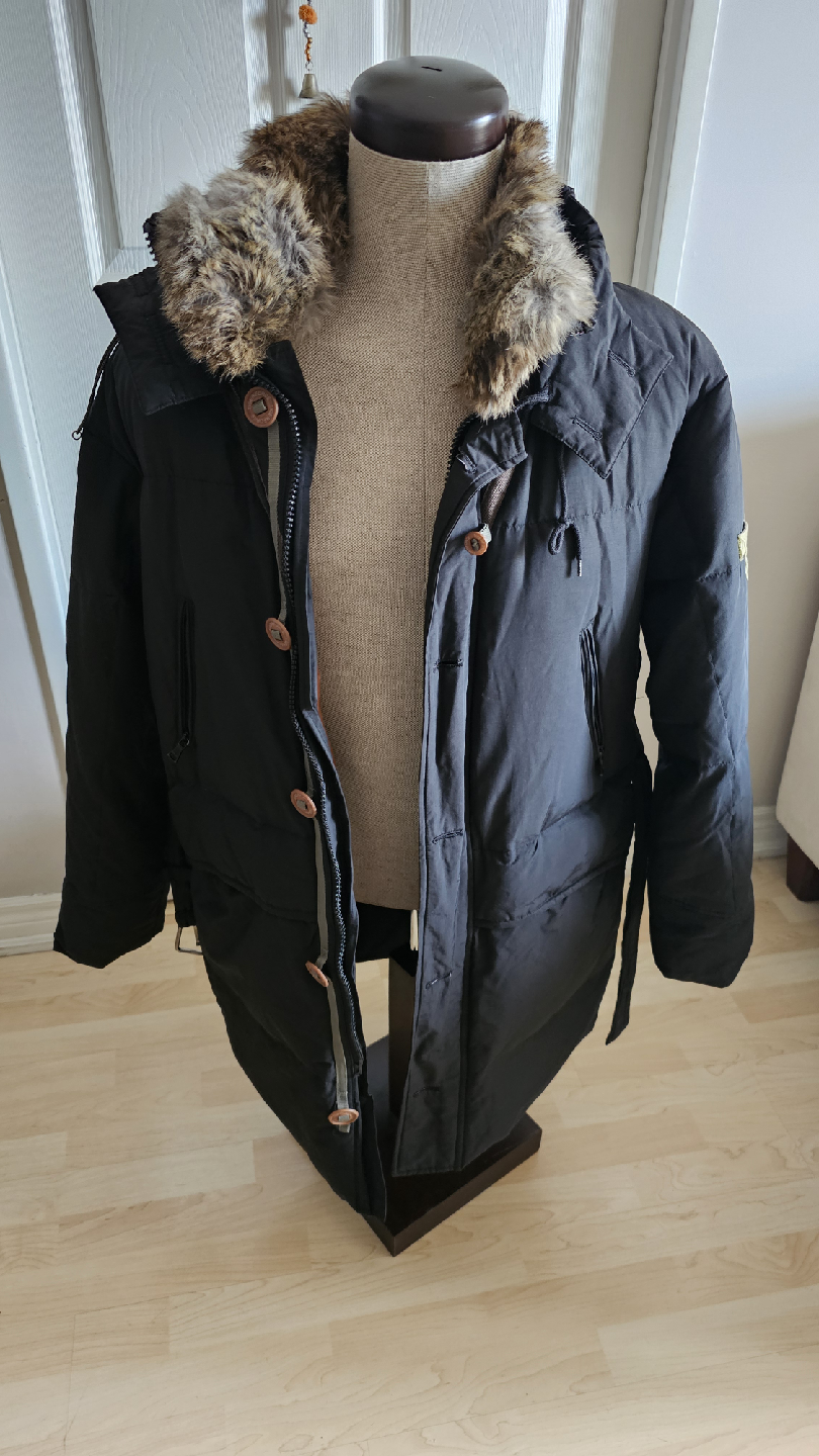 Black Winter Parka with Fur Trim with Hoodie