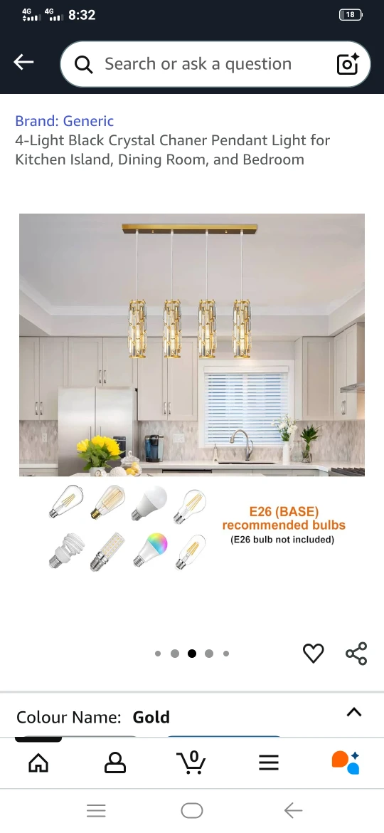 4-Light Crystal Chandelier Pendant Light - Gold - photo 5