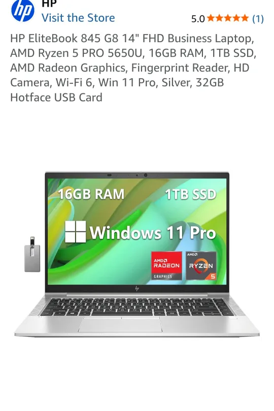 HP EliteBook 845 G8 14" FHD Business Laptop - NEW thumbnail