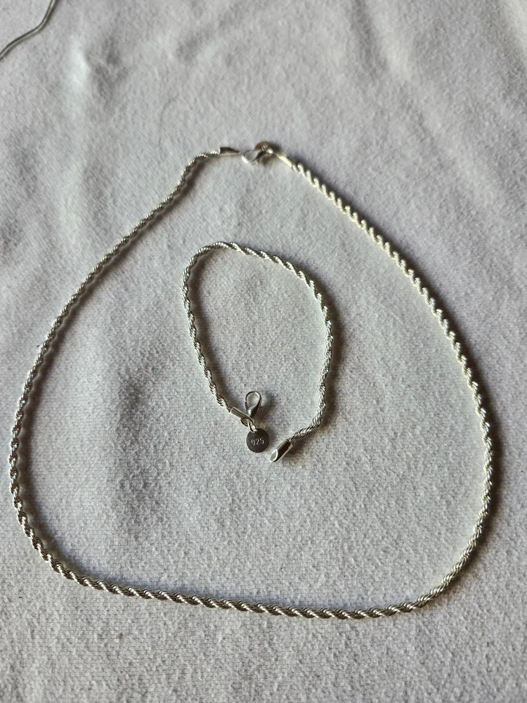 Sterling Silver 925 Rope Chain Necklace & Bracelet Set thumbnail
