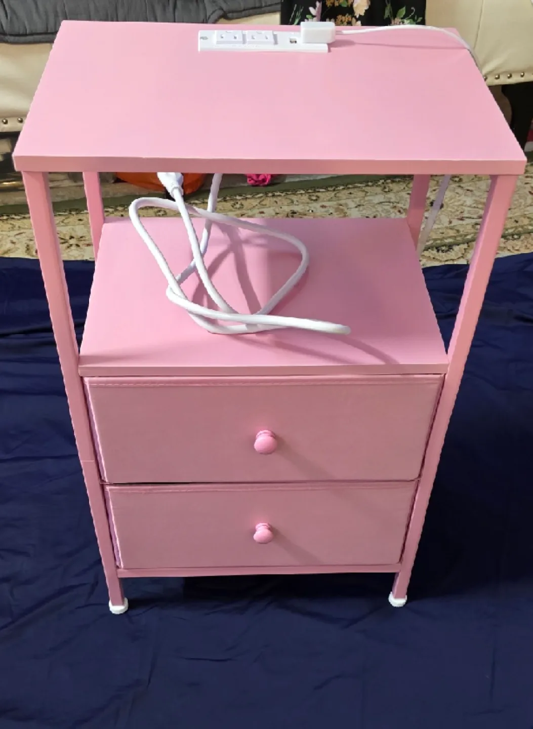 BRAND NEW Pink Bedside Table with LED Lights & USB Ports thumbnail