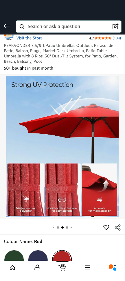 PEAKVONDER 7.5/9ft Red Patio Umbrella - photo 4