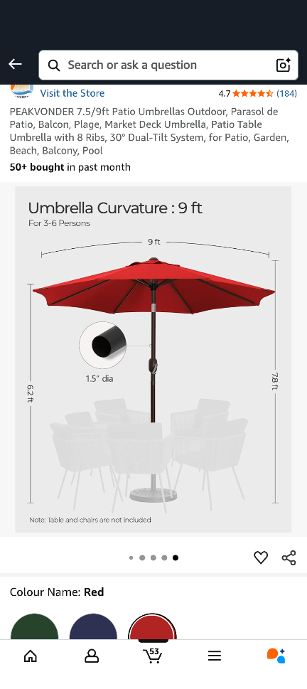 PEAKVONDER 7.5/9ft Red Patio Umbrella - photo 5