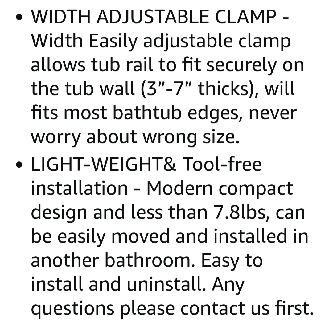 BATHTUB SAFETY RAIL (Grab Bar)Adjustable Clamp image indicator(10)