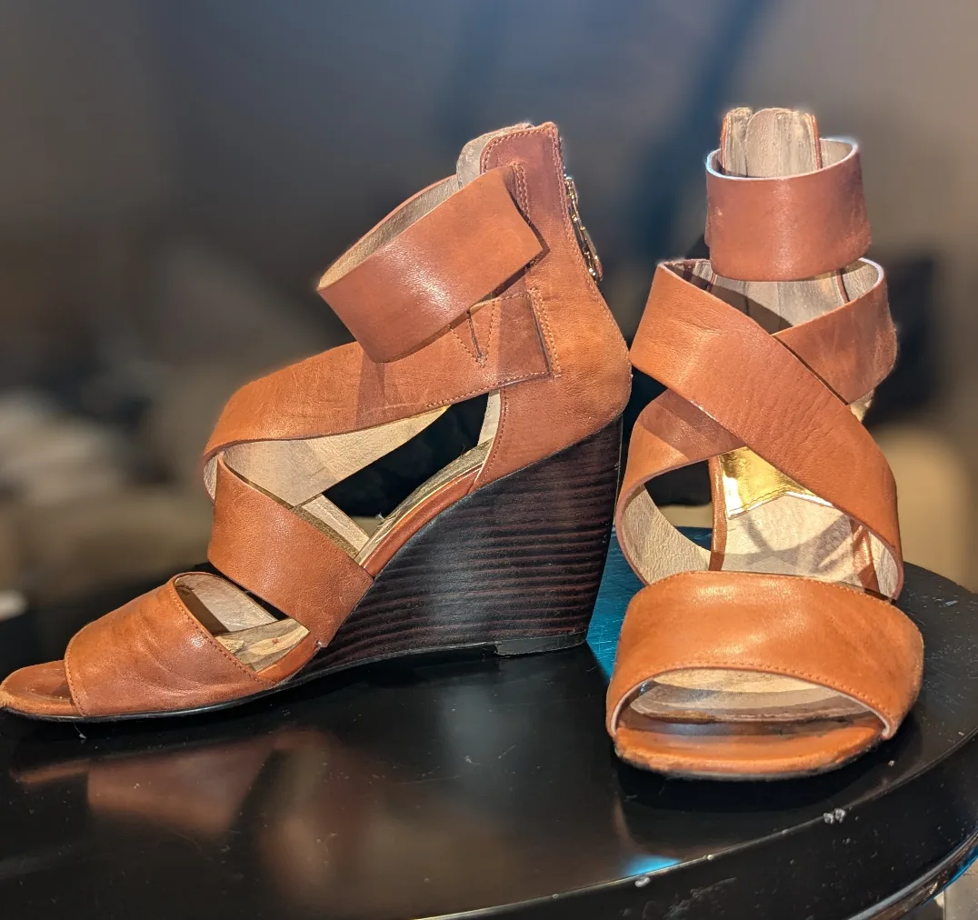 Michael Kors Brown Leather Wedge Sandals - Size 8M thumbnail