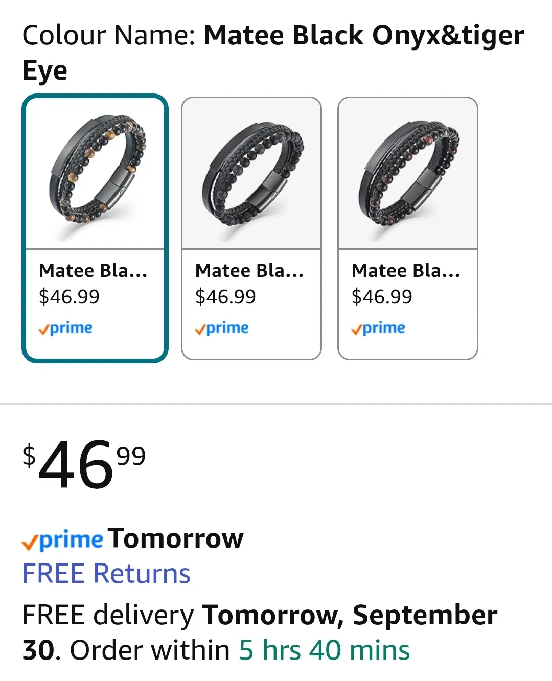 Tiger Eye Matee Black Onyx Leather Beaded Bracelet image indicator(5)