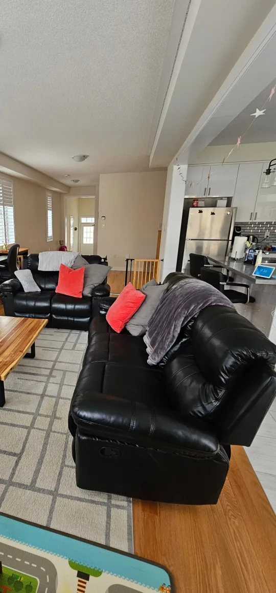 Black Leather Reclining Sofa and Loveseat Set thumbnail