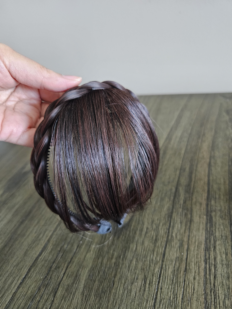 Braided Clip in Bangs - Dark Brown