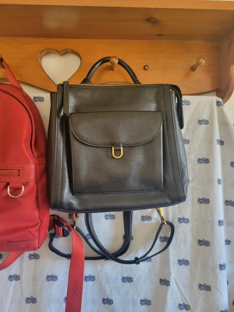 Fossil Black Leather Convertible Backpack Purse thumbnail