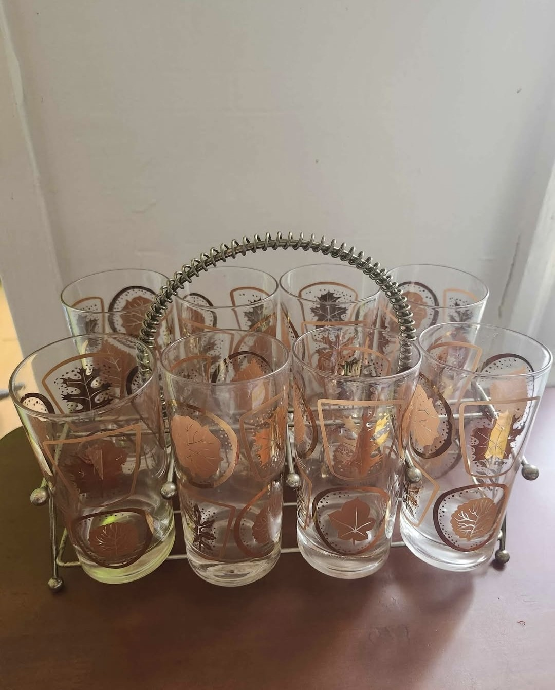 Vintage Mid Century Glass Set w/ Caddy – 8 pcs