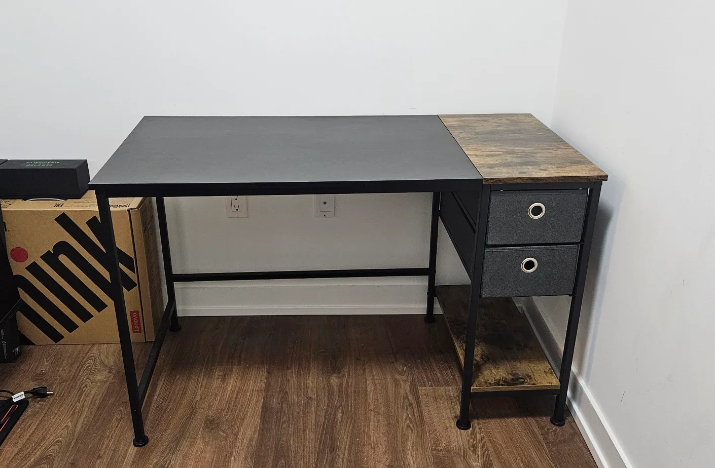 Black & Brown Desk with Drawers & Shelf thumbnail