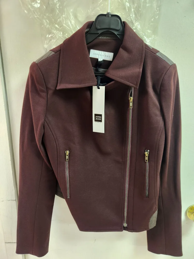 James Jeans Moto Jacket - Deep Burgundy Ponte Combo - M thumbnail