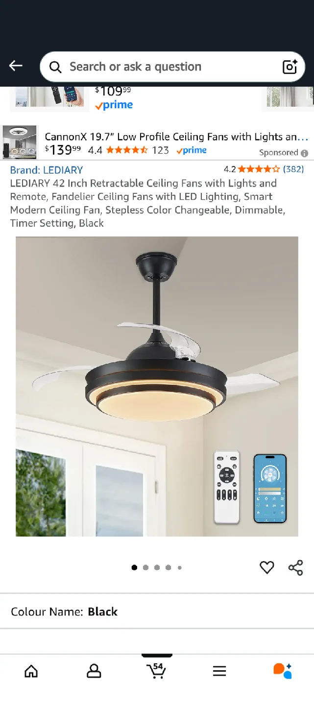 LEDIARY 42 Inch Retractable Ceiling Fan - Black image indicator(3)