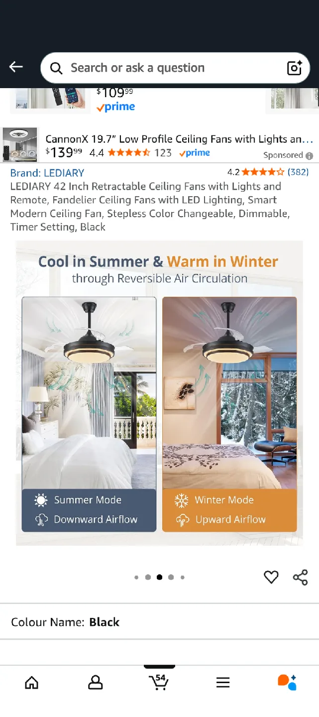 LEDIARY 42 Inch Retractable Ceiling Fan - Black image indicator(8)