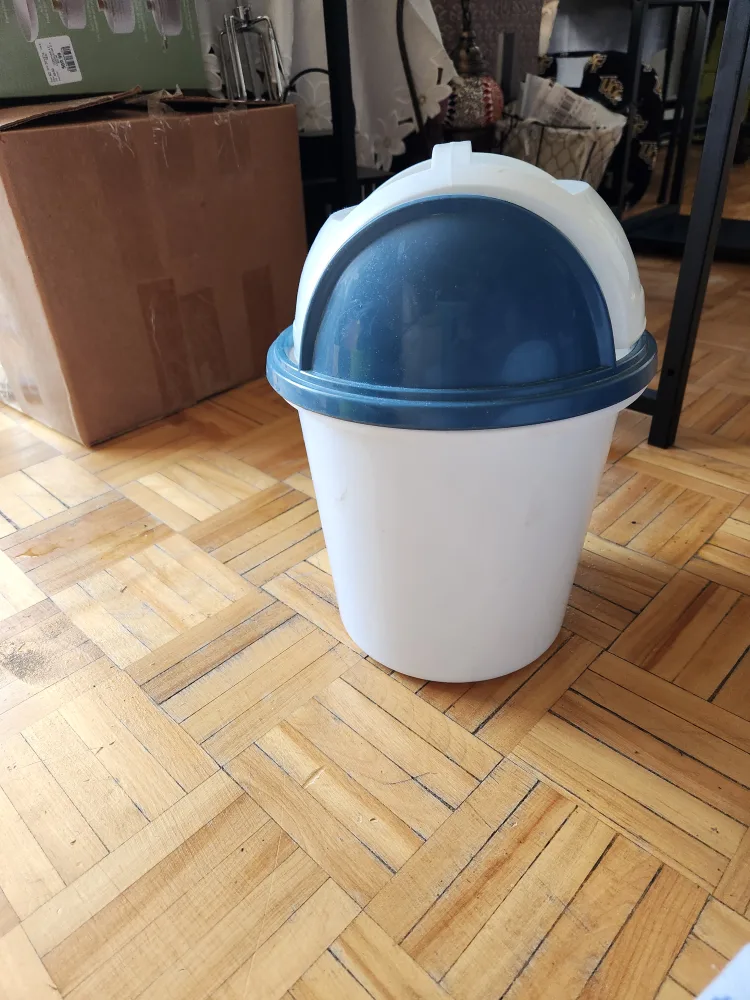 White & Blue Swing Top Waste Bin thumbnail