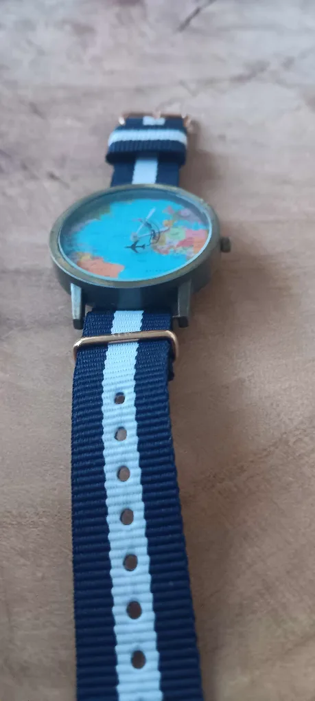 World Map Watch - Blue & White Strap thumbnail