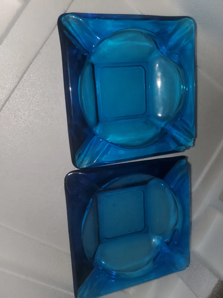 Two Blue Glass Ashtrays thumbnail
